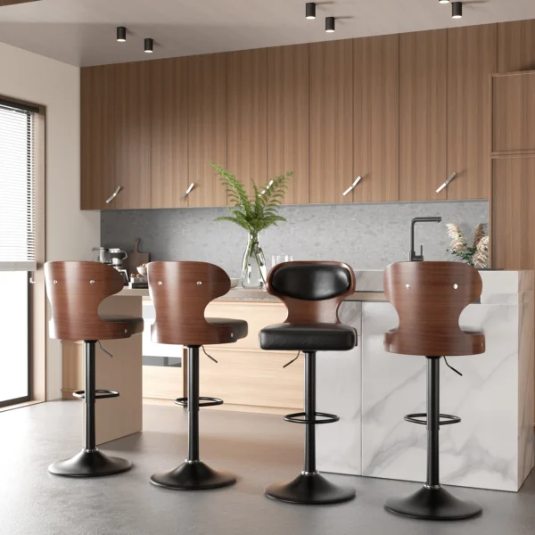 Bar Stool 2Pcs Set Backrest Footstool Dining Chair Solid Wood Rotating Bar Stools Pu Leather Soft Cushion Dinng Chair Home Furniture - Image 4