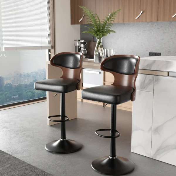 Bar Stool 2Pcs Set Backrest Footstool Dining Chair Solid Wood Rotating Bar Stools Pu Leather Soft Cushion Dinng Chair Home Furniture - Image 5