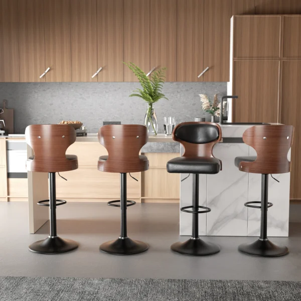 Bar Stool 2Pcs Set Backrest Footstool Dining Chair Solid Wood Rotating Bar Stools Pu Leather Soft Cushion Dinng Chair Home Furniture