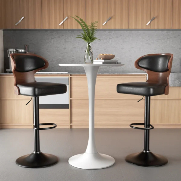 Bar Stool 2Pcs Set Backrest Footstool Dining Chair Solid Wood Rotating Bar Stools Pu Leather Soft Cushion Dinng Chair Home Furniture - Image 2